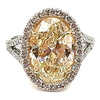 5.25 Certified Natural Yellow & Diamond Ring Size 6 For Sale
