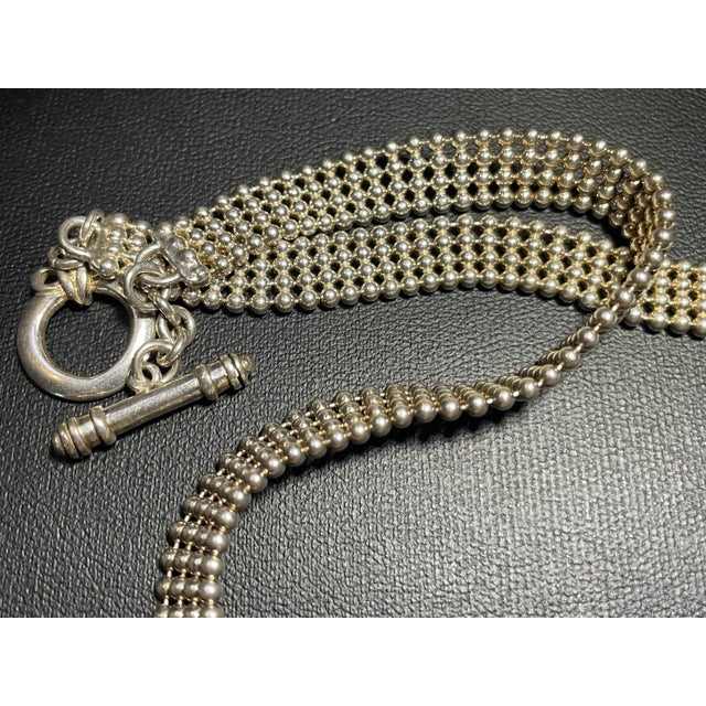 Late 20th Century Late 20th Century Sterling Silver Mesh Necklace With Black Pendant For Sale - Image 5 of 5