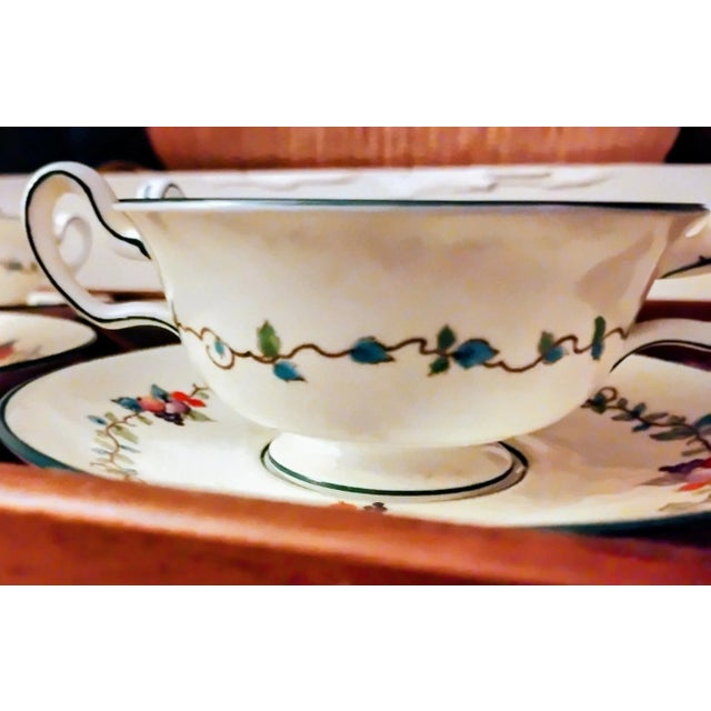 Shabby Chic 1920s Antique Wedgewood QueensWare Ventnor Soup Cups and Saucers Fruit and Vine's Theme - 8pcs For Sale - Image 3 of 7
