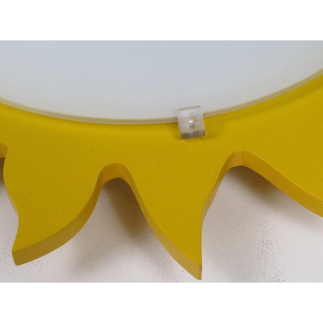 Sun-Shaped Ceiling Lamp in Opaline Glass and Yellow Lacquered Wood from Massive, Belgium, 1970s For Sale - Image 4 of 13