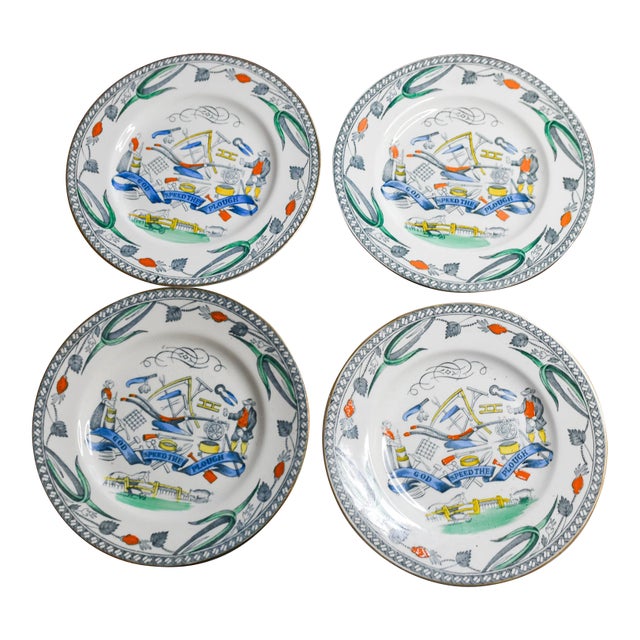 Burgess & Leigh Antique Traditional English Farmers Arms Ceramic Bread Plates - Set of 4 For Sale