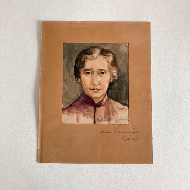 An original, mid-century, watercolor painting of a mature woman in a kimono jacket. Painting is signed by artist and...