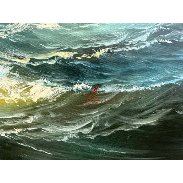 Oil Painting Tall Ship Seascape Maritime Art Sailing Ship Ocean Waves Signed For Sale - Image 4 of 12