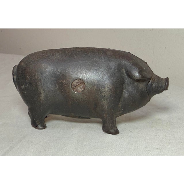 Figurative Rare Antique 1920's Original Figural Cast Iron Heavy Pig Piggy Still Bank For Sale - Image 3 of 10