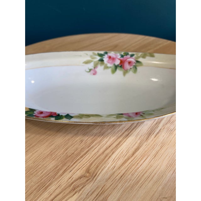 Victorian Vintage Noritake Nippon Hand-Painted Pink Rose Oval Serving Bowl For Sale - Image 3 of 6