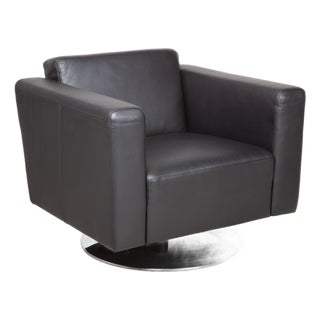 Black Chrome and Leather Serge Armchair with Swivel Function from Brühl For Sale