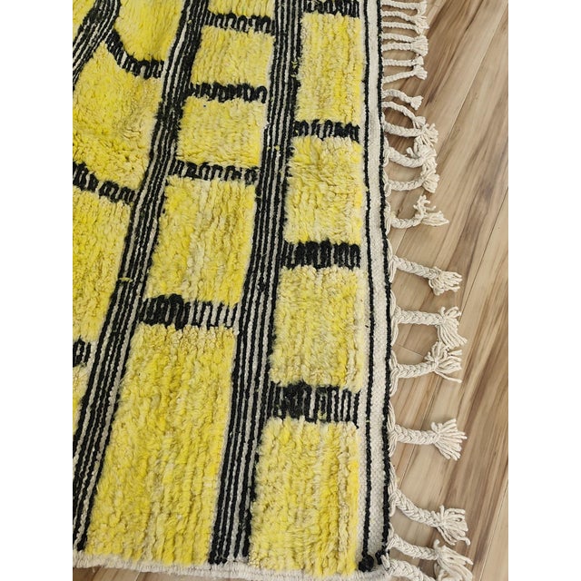 Contemporary Chartreuse Green Wool Moroccan Rug For Sale - Image 9 of 12