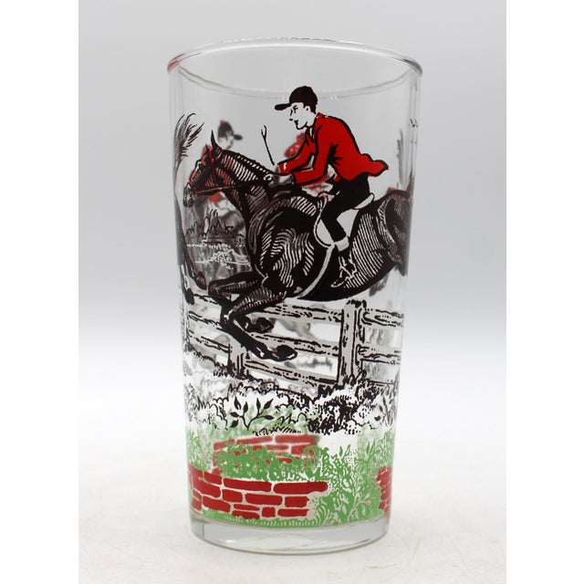 American Circa 1950s "Tally Ho" Fox Hunting Highball Glasses by Hazel-Atlas For Sale - Image 3 of 7