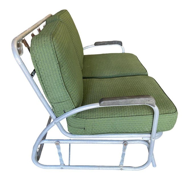 1930s Streamline Art Deco Aluminum Patio Glider Settee For Sale - Image 4 of 6