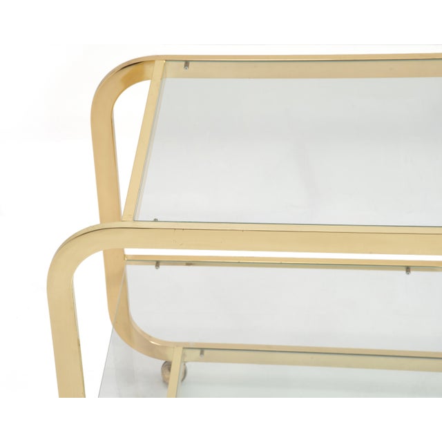 Design Institute America Dia Milo Baughman Brass Bar Serving Cart 1970s Signed For Sale - Image 9 of 12