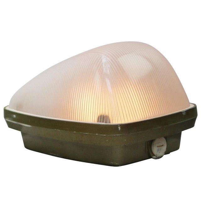 Vintage Industrial French Green Frosted Cut Glass Scone For Sale - Image 4 of 7