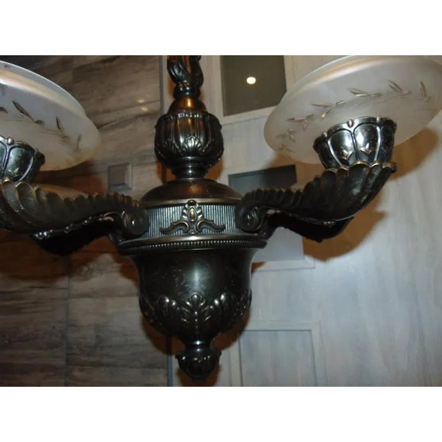 Metal Art Deco Brass Chandelier, 1920s For Sale - Image 7 of 13
