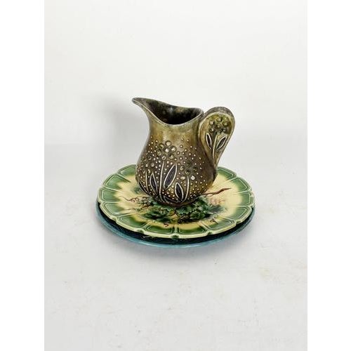 Majolica Plates with Floral Motifs and Pitcher, Set of 3 For Sale - Image 5 of 18