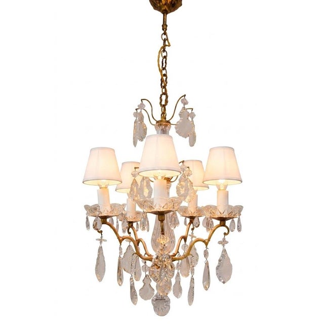 1960s French Bronze Chandelier with Crystals, 1950s For Sale - Image 5 of 9