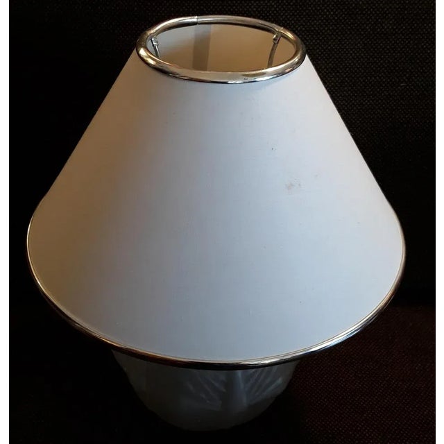 Art Deco French Matted Glass Shade Table Lamp with Chrome Plated Metal Assembly and Cream -Colored Fabric Screen, 1930s,...