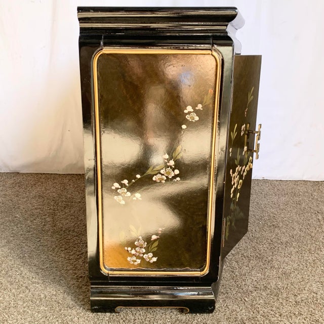 Mid 20th Century Chinese Black Lacquered Hand Painted Credenza/Sideboard For Sale - Image 4 of 10