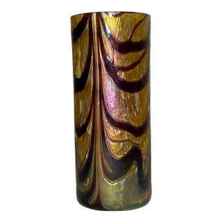 Antique Hand Blown Kralik Czech Aurene Iridescent Rainbow Cylinder Glass Vase For Sale