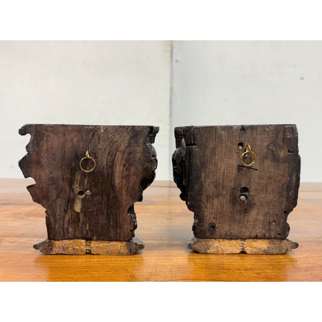 18th Century Antique Carved Dark Wood Capitals, Pair For Sale - Image 4 of 12