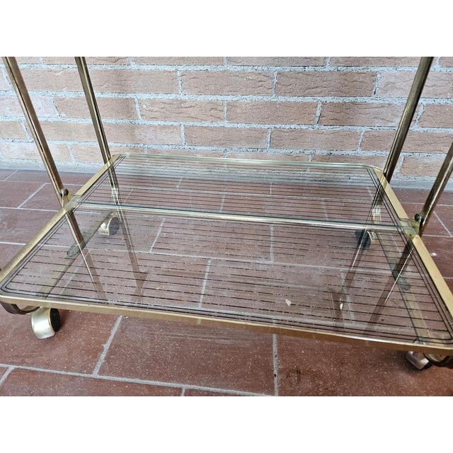 Trolley in Brass and Glass with Two Shelves, 1970s For Sale - Image 9 of 14