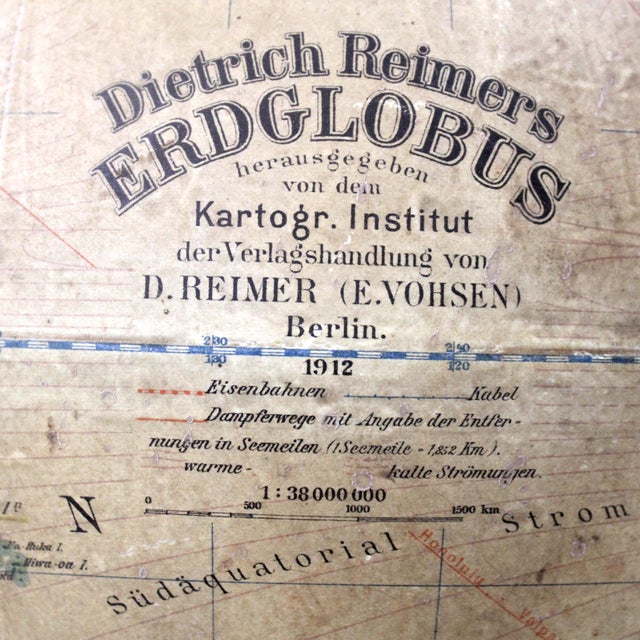 Terrestrial Globe with World Map and Compass from Dietrich Reimers, Berlin, 1912 For Sale - Image 14 of 15