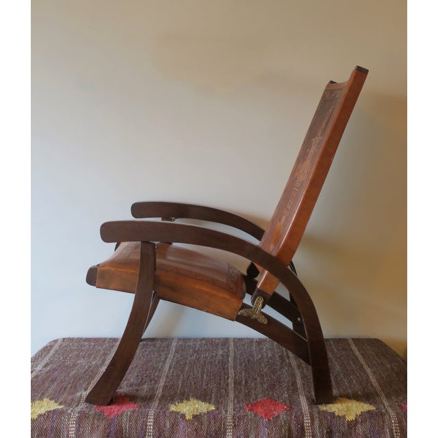 Mid-Century Modern Tihuanaco Teak and Tooled Leather Folding Chair by Angel I. Pazmino for Muebles de Estilo, Ecuador, 1970s For Sale - Image 3 of 18