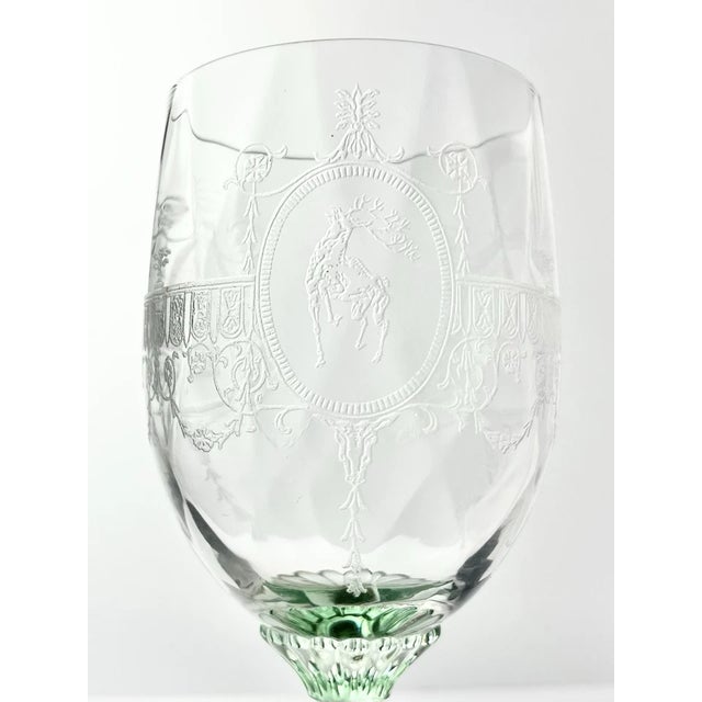 1920s 1920s Heisey “Diana Moongleam” Set of 3 Green Stem Water Glasses For Sale - Image 5 of 6