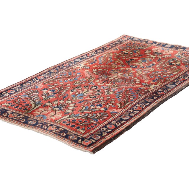 79220 Antique Red Persian Sarouk Rug, 02'02 x 03'11. Woven in the heart of Persia during the twilight years of the Qajar...