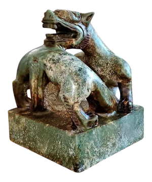 Vintage Chinese Green & Brown Jadeite Serpentine Foo Dog Chop Seal