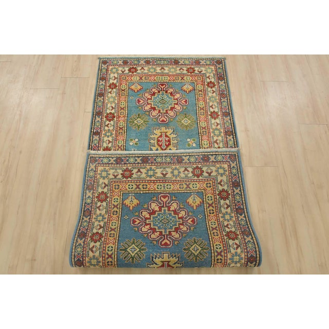 Kazak Runner 2’9” X 6’6” Blue Wool Tribal Hand-Knotted Oriental Rug For Sale - Image 10 of 11