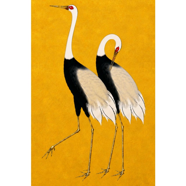 Japanese Japanese Crane Diptych, Oversized Gold Wall Art Collection, 40" X 60" For Sale - Image 3 of 8