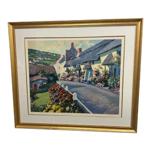 Late 20th Century Howard Behrens European Street Scene Devonshire Serigraph Print 15/300, Framed