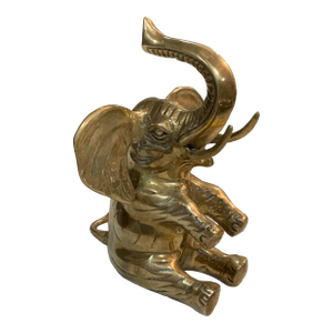 Vintage Solid Brass Sitting Elephant Statue or Bookend for Palm Beach Regency, British Colonial, Hollywood Regency and Chinoiserie Decor