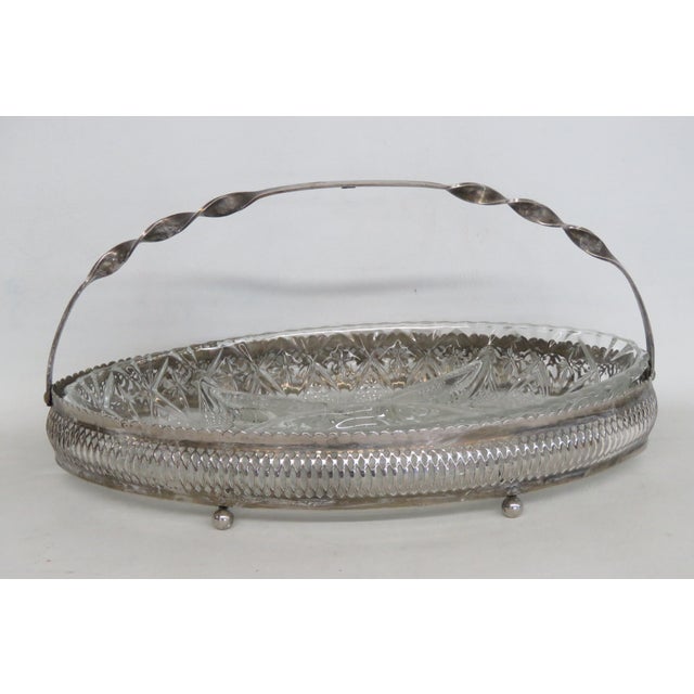 Mid 20th Century Mayell Queen Anne Divided Glass Dish on Footed Silver Plated Handled Stand For Sale - Image 11 of 15