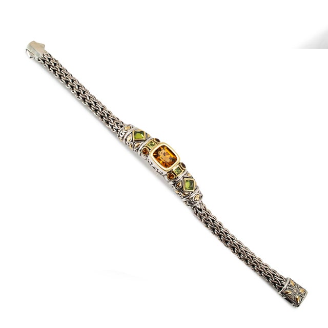 Metal John Hardy Jaisalmer 18k Yellow Gold 925 Silver Citrine Peridot Link Bracelet For Sale - Image 7 of 8