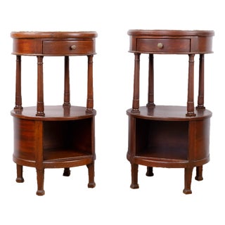 Antique Pair of Tall Round Side Tables For Sale