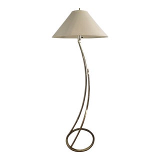 Vintage Mid Century Curved Brass Floor Lamp with Shade For Sale