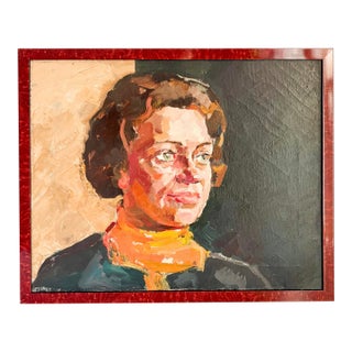 1960's Woman Portrait Oil Painting For Sale