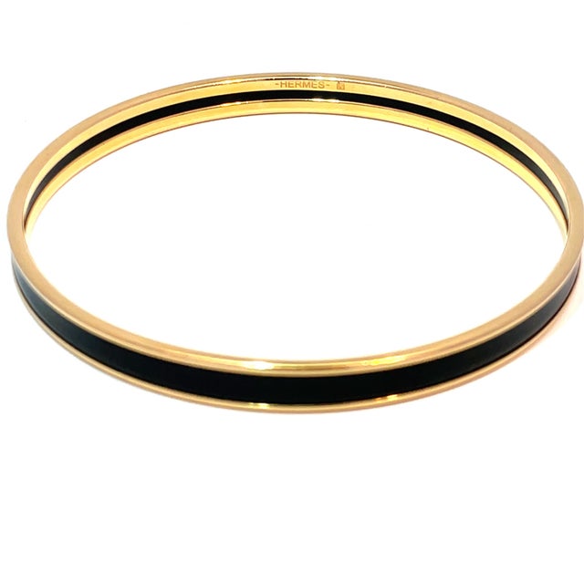 Hermes 18k Rose Gold Plated and Black Enamel Uni Bangle For Sale In New York - Image 6 of 9