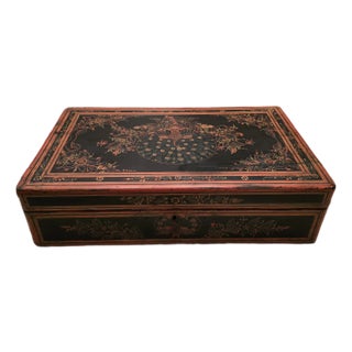 Antique Chinese Red Lacquered Large Peacock Box For Sale