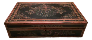Antique Chinese Red Lacquered Large Peacock Box