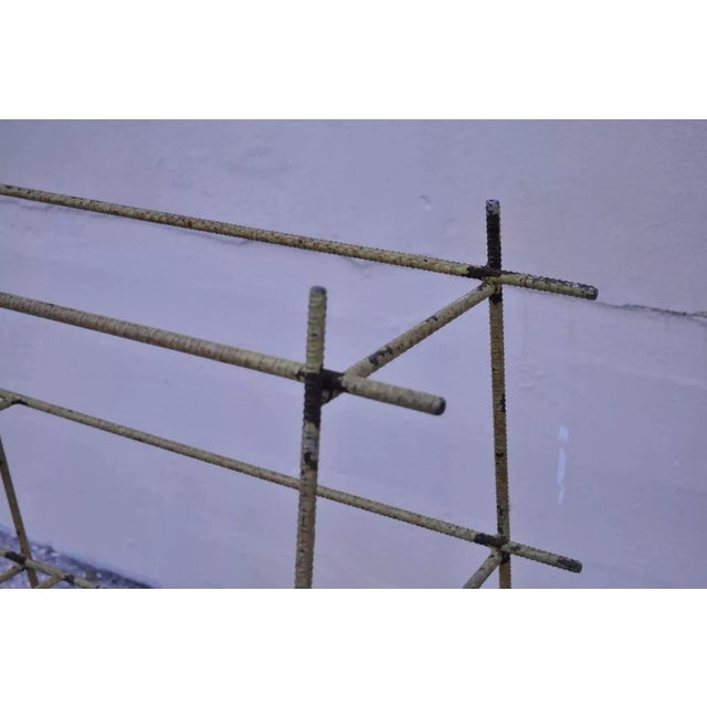 Vintage Industrial Modern Iron Rebar Rusty Yellow Shelf Display Bookcase Rack For Sale - Image 4 of 12