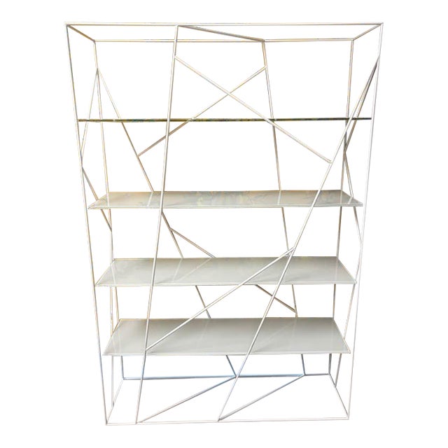 Tonin Casa “Naviglio” Italian Modern White Metal and Glass Bookcase For Sale