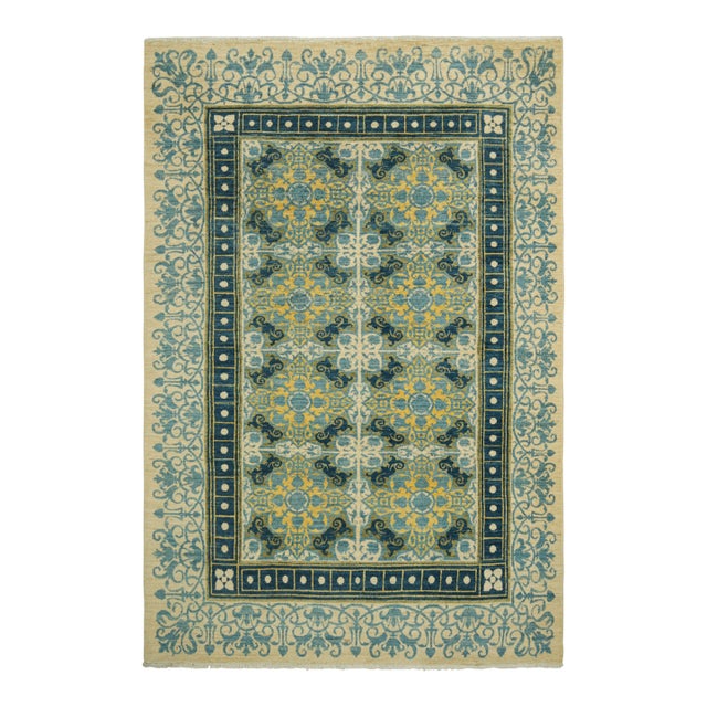 Rug & Kilim’s Modern Classics Rug in Cream, Blue & Yellow, With Floral Patterns For Sale