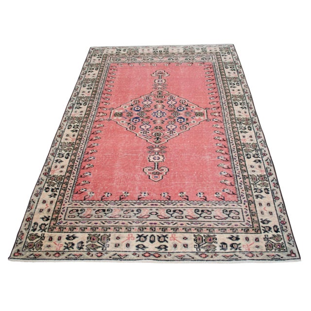 1970s Distressed Area Rug Hand Knotted Muted Color Oushak Medallion Rug - 3'10'' X 6'3'' For Sale - Image 5 of 15