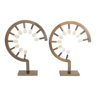1990s Large Scale 10-Light Industrial Circular Table Lamps, a Pair For Sale