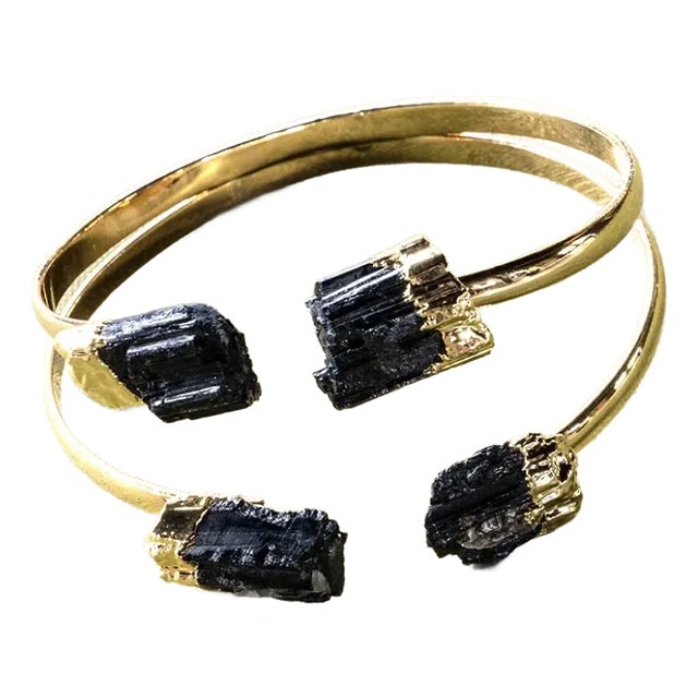 Tourmaline and Double Wire Gold Plated Bracelet For Sale