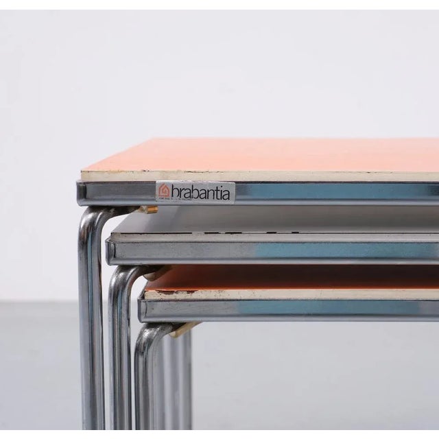 Orange Brabantia Reversible Top Nesting Tables, Holland, 1970s, Set of 3 For Sale - Image 8 of 9
