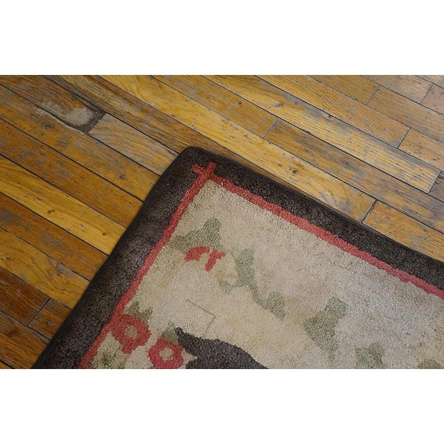 American 1930s Ivory Animal Pictorial Antique American Hooked Rug 2' X 3' 8" Handknotted Wool Carpet For Sale - Image 3 of 5