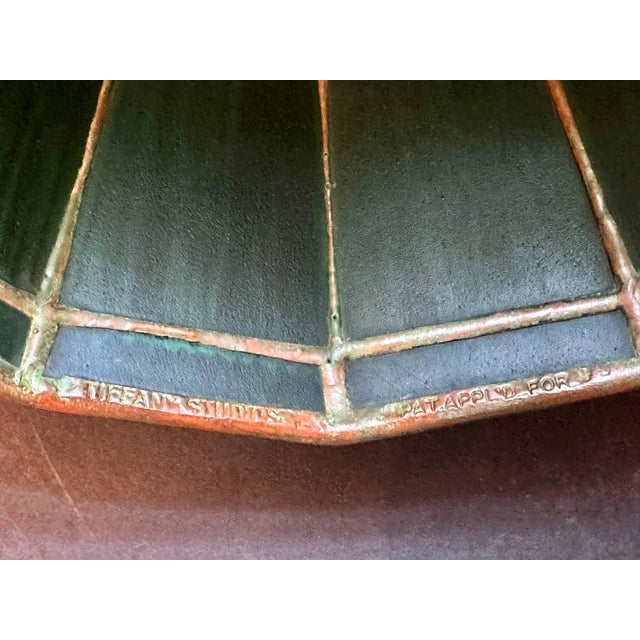 Rare Green Linenfold Double Student Table Lamp Tiffany Studio For Sale - Image 13 of 18