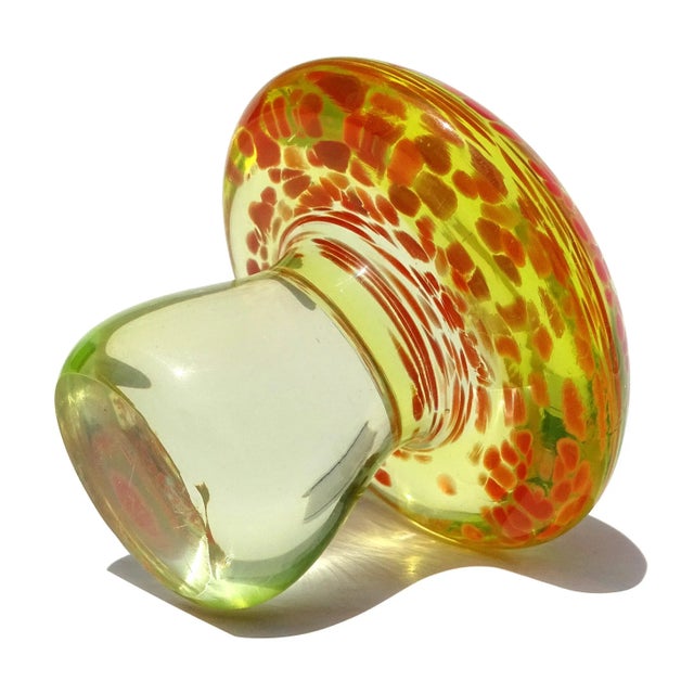 Orange Murano Mushroom Glowing Uranium Yellow Toadstool Red Orange Spots Vintage Italian Art Glass Paperweight Sculpture For Sale - Image 8 of 10